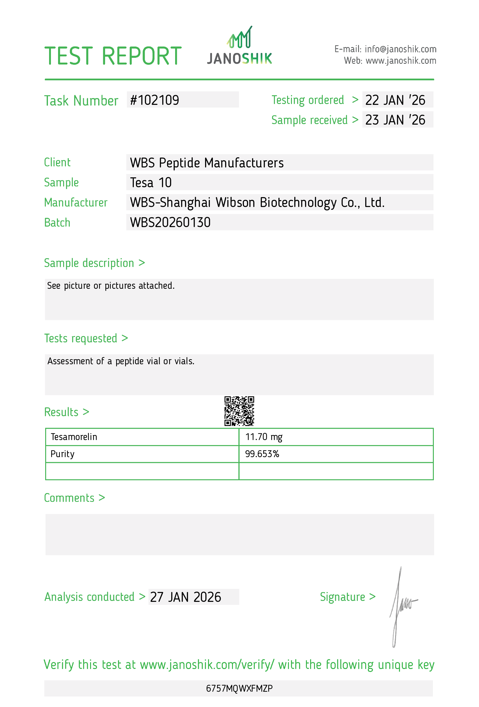 Tesamorelin COA